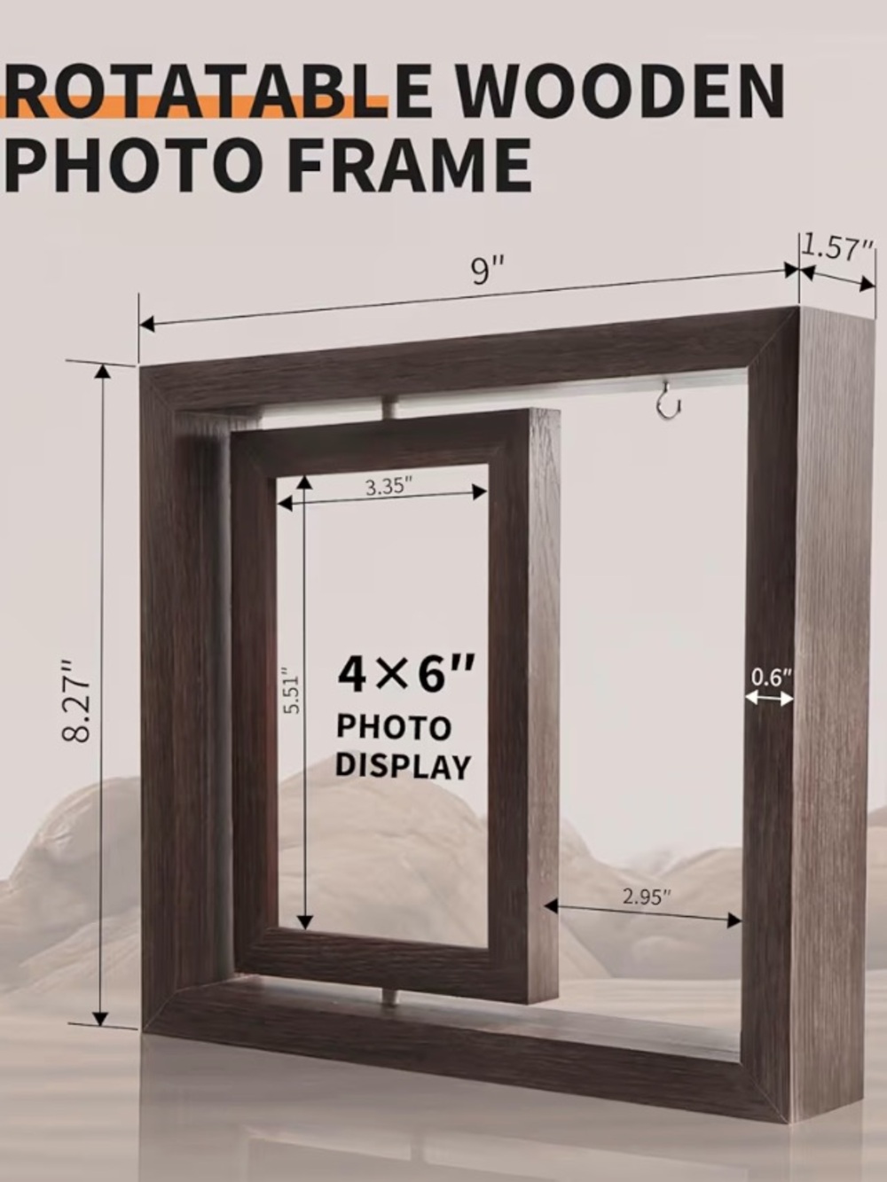Rotatable Wooden 4x6 Photo Frame - Dark Brown